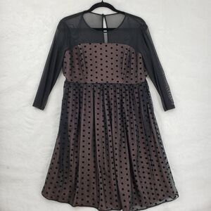 Motherhood Maternity Dress Womens Medium Polka Dot Mesh Overlay Long Sleeve